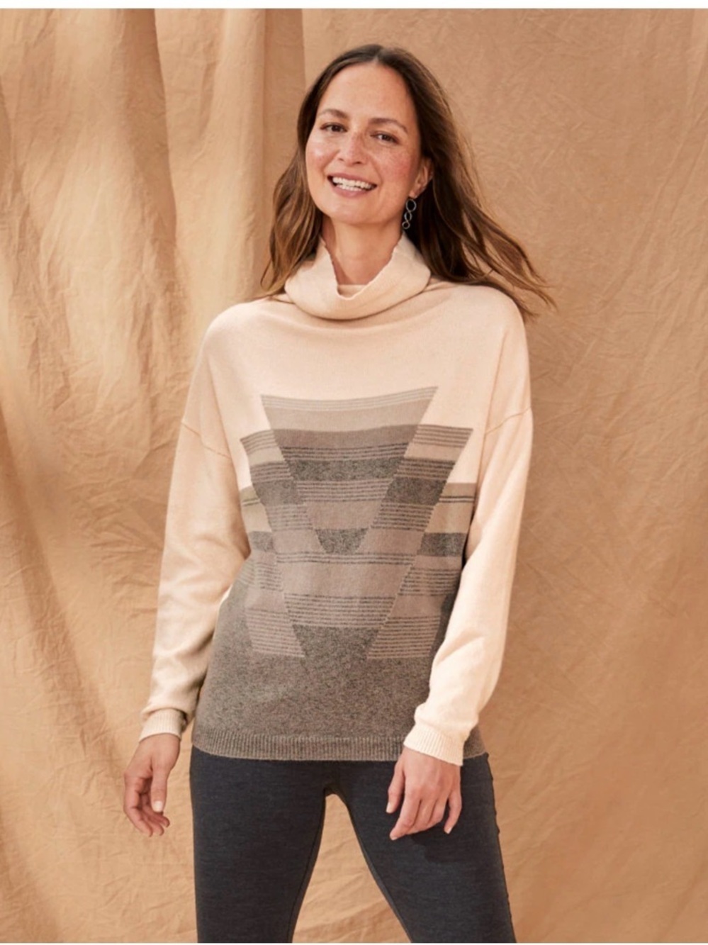 PRANA Frosted Pine cream-brown turtleneck organic cotton blend softcore sweater